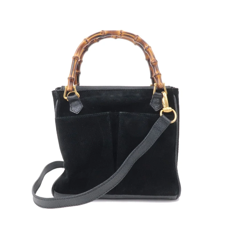 Gucci tote bags for women with a water - resistant coatingGUCCI Bamboo Suede Leather 2WAY Bag Black 000.122.0316