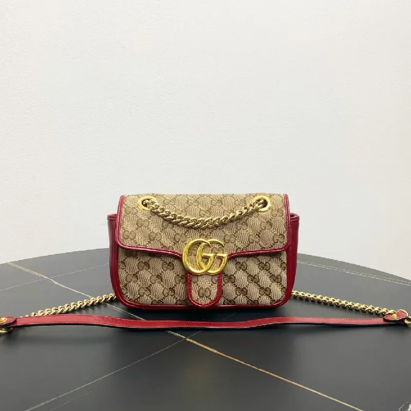 Gucci Marmont bags for women with a snakeskin - effect panelGucci Marmont Beige Red Canvas Leather Small Shoulder Bag