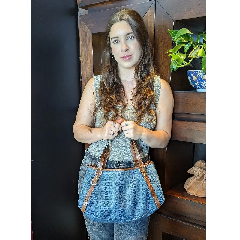 Gucci tote bags for women with a double - handle designGucci GG Blue Denim Abbey Hobo Bag