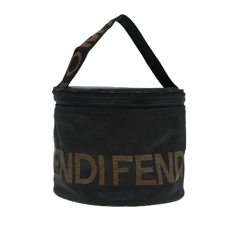 Fendi handbags with a glow - in - the - dark FF logo for a fun and unique featureFENDI Vanity Pouch Canvas Black Gold  bs17207