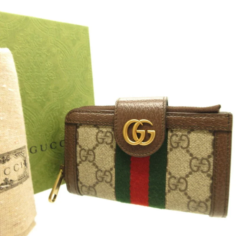 Women Gucci Sylvie bags with a crystal - embellished web stripeGUCCI Ophidia 699353 GG Marmont Canvas Leather Beige Brown Card Case Wallet