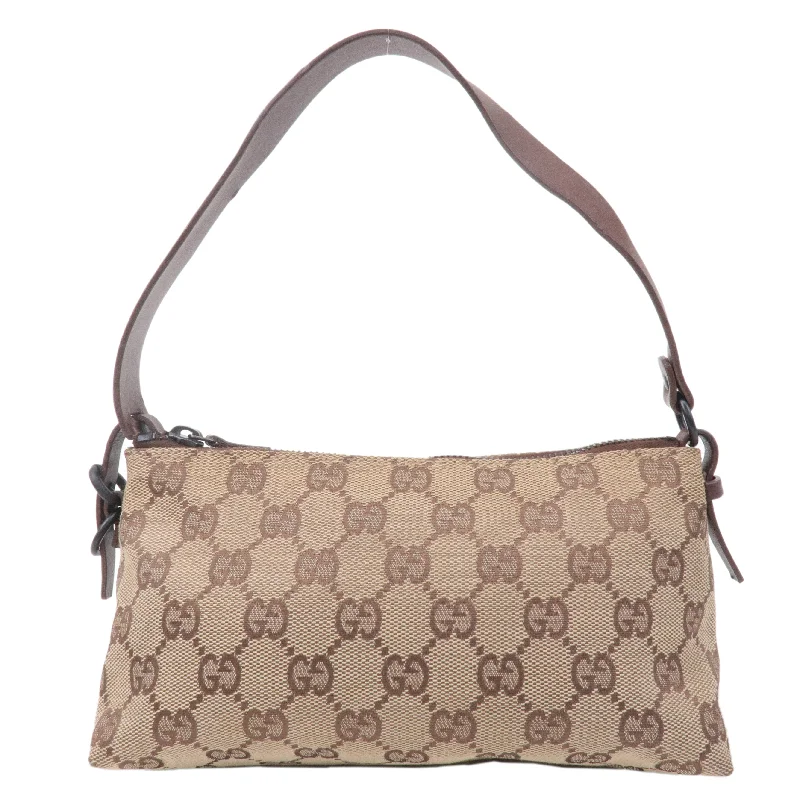 Gucci tote bags for women with a spacious interiorGUCCI GG Canvas Leather Hand Bag Pouch Beige Brown 103399