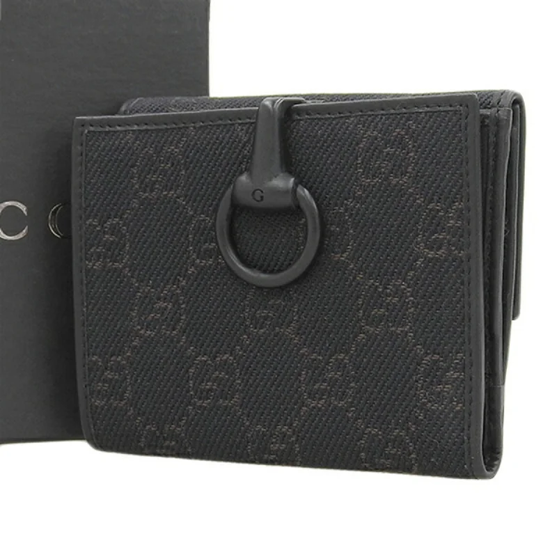 Women Gucci bags with interlocking G hardware for a classic lookGUCCI Horsebit GG Canvas Bifold Wallet 101604 Black Women's