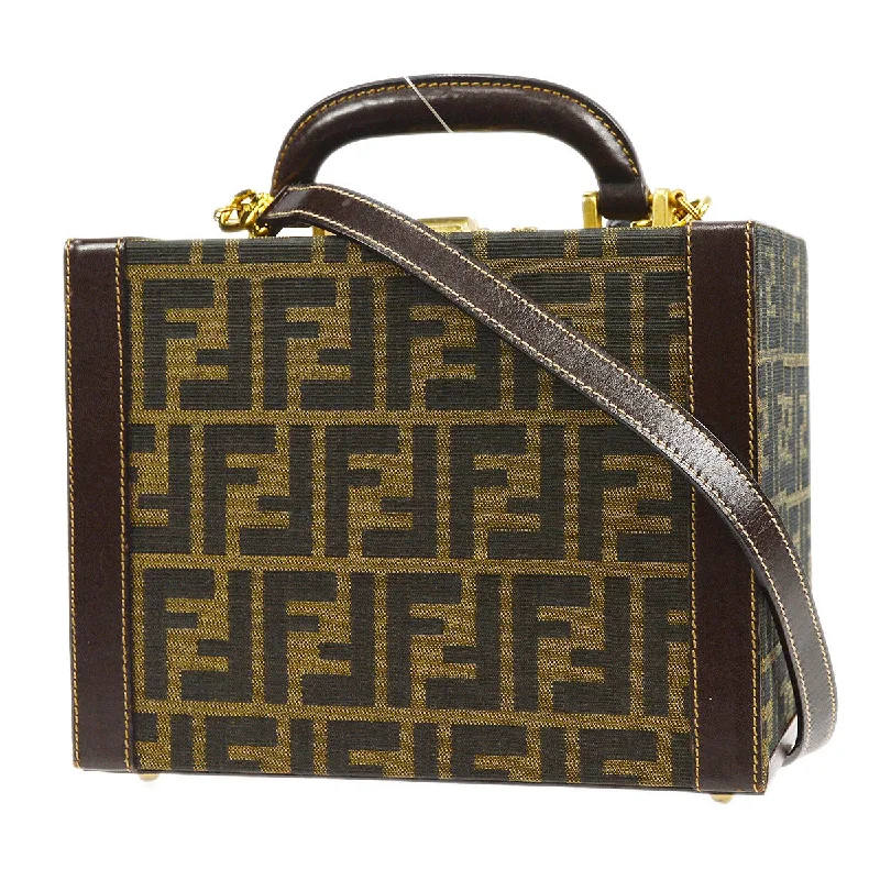 Fendi bags with a voice - activated pocket opener for a high - tech convenienceFENDI Zucca 2way Vanity Handbag Brown 66751