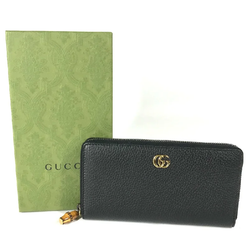 Gucci handbags for women with a metal - framed claspGUCCI Long Wallet Purse 739499 leather Navy GG Marmont Bamboo Zip Around Women Secondhand