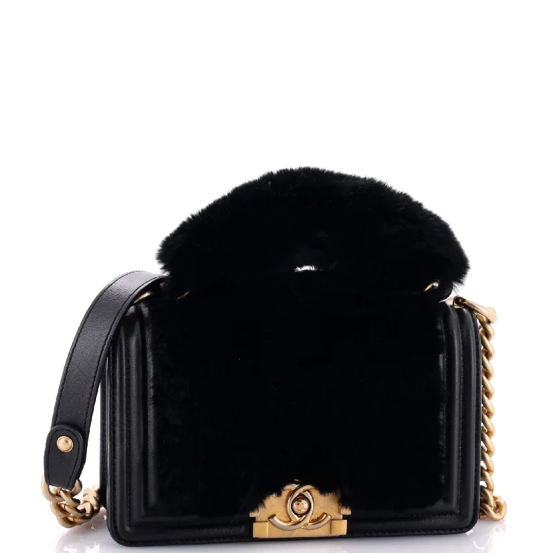 Top Handle Boy Flap Bag Fur Small