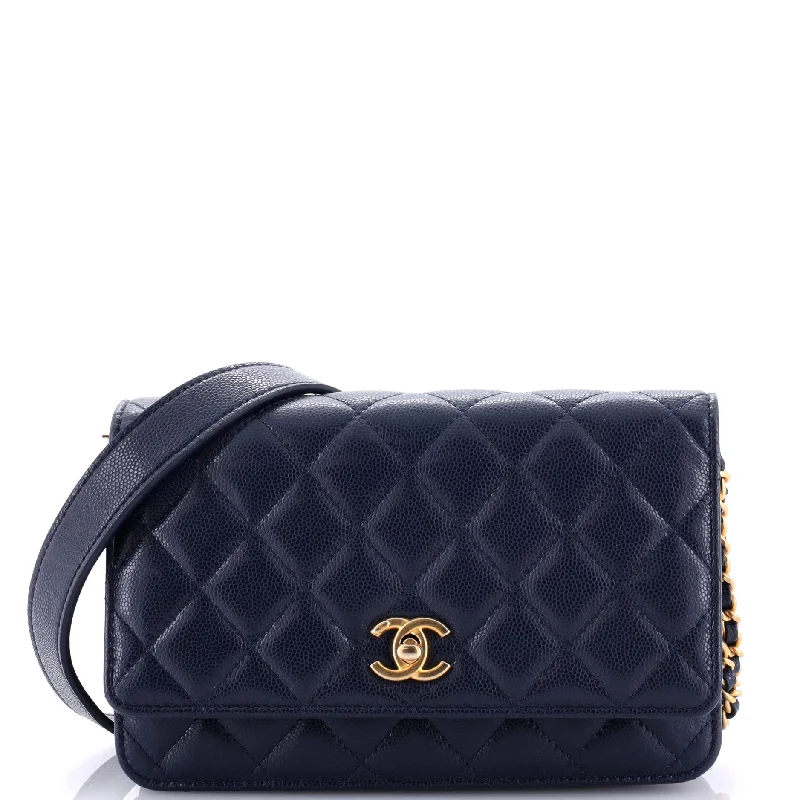 Twist Your Buttons Wallet on Chain Quilted Caviar