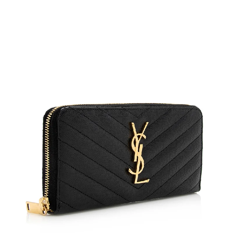 Saint Laurent Grain de Poudre Monogram Zip Around Wallet 23412