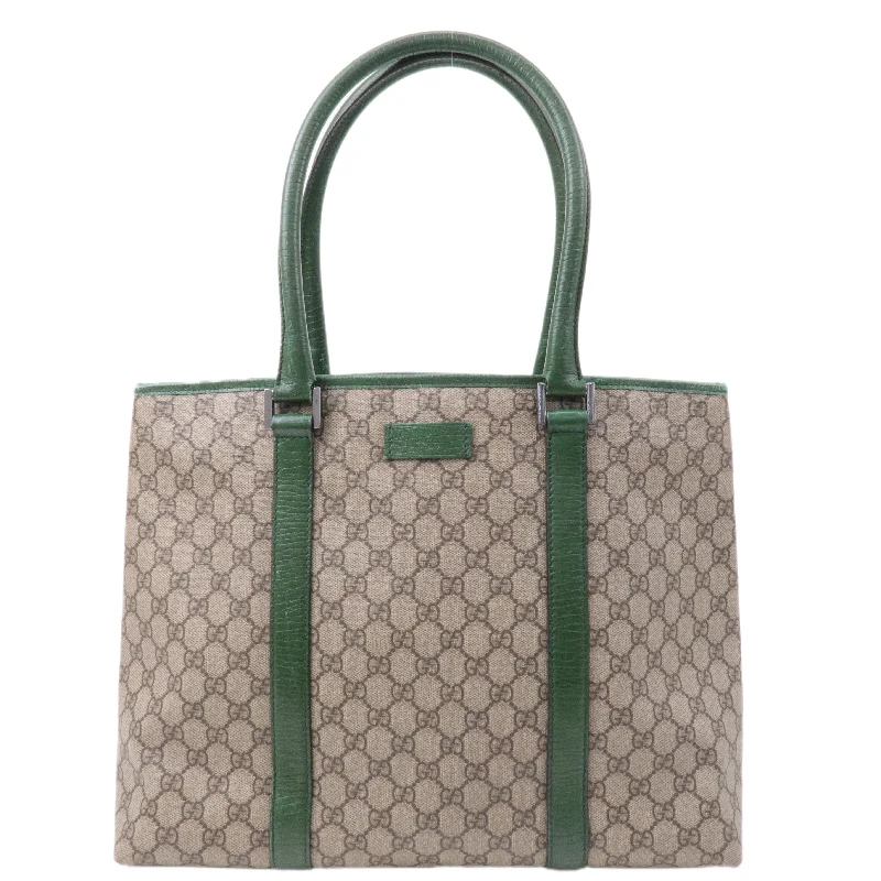 Women Gucci bags with a detachable mobile phone holderGucci GG Supreme Leather Tote Bag Beige Green 114288