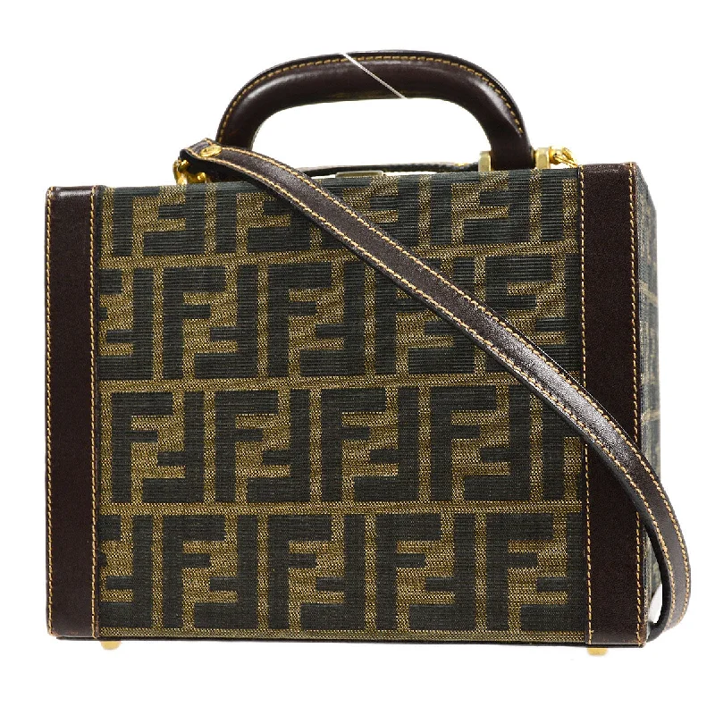 Fendi Baguette bags featuring the iconic FF logo plaque for a branded lookFENDI Zucca 2way Vanity Handbag Brown 66752