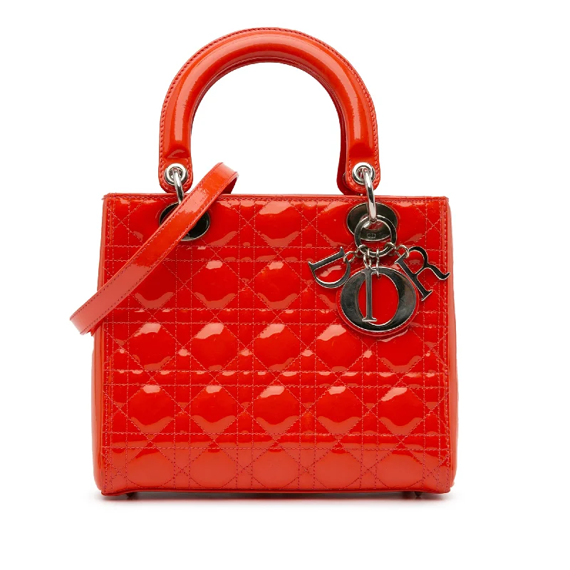 Red Dior Medium Patent Cannage Lady Dior Satchel