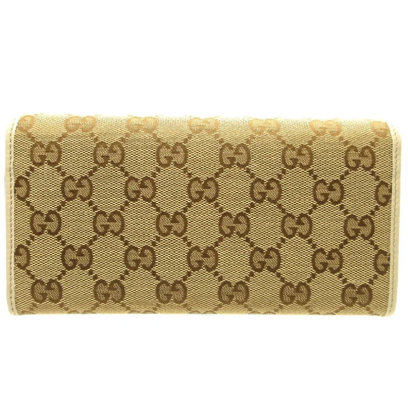 Ladies Gucci shoulder bags with a magnetic - closure flapGUCCI Sherry Line 256998 GG Canvas Leather Beige Bifold Long Wallet 5H0074