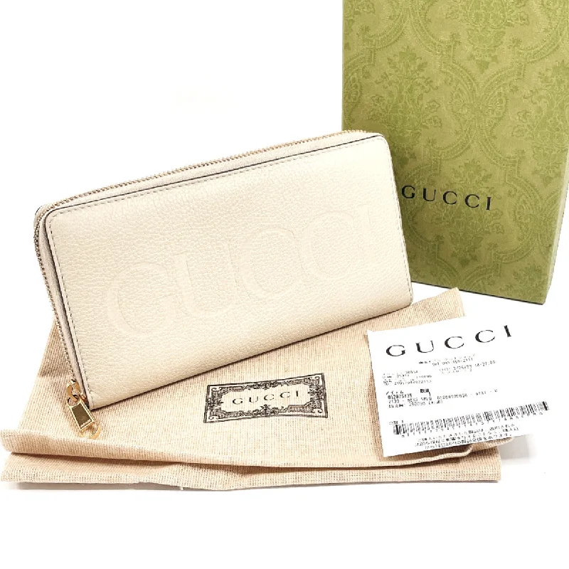 Women Gucci bags with a chain - link trim and a leather bodyGUCCI Long Wallet Purse 658691 leather beige logo Zip Around unisex Used