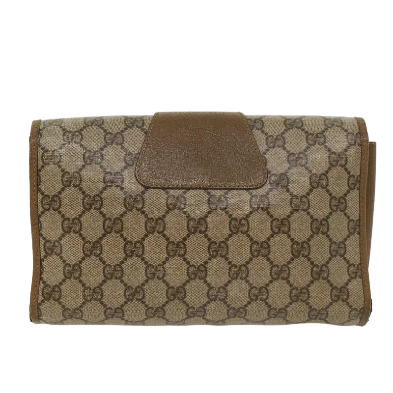 Women Gucci Sylvie bags with a crystal - embellished web stripeGUCCI GG Canvas Web Sherry Line Clutch Bag PVC Leather Beige Green  43092