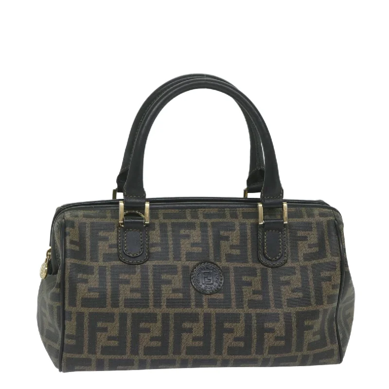 Fendi bags with a detachable sunglass holder for easy access to eyewearFENDI Zucca Canvas Boston Bag Black Brown  yk9674