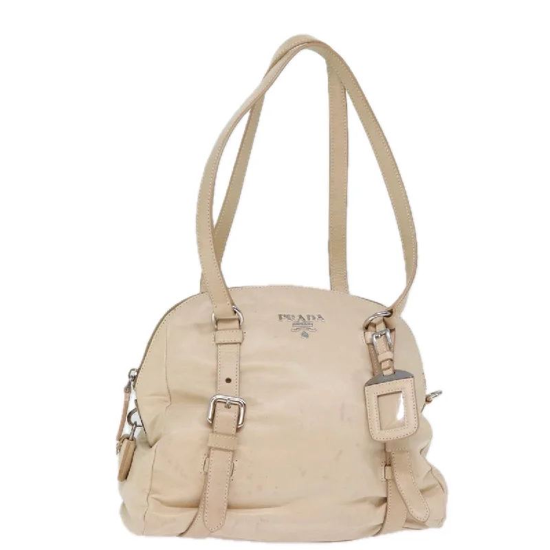 PRADA Shoulder Bag Leather Beige Auth 72717