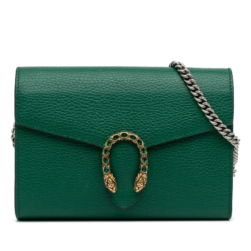 Women Gucci Sylvie bags with a crystal - embellished web stripeGucci Dionysus Wallet On Chain Green