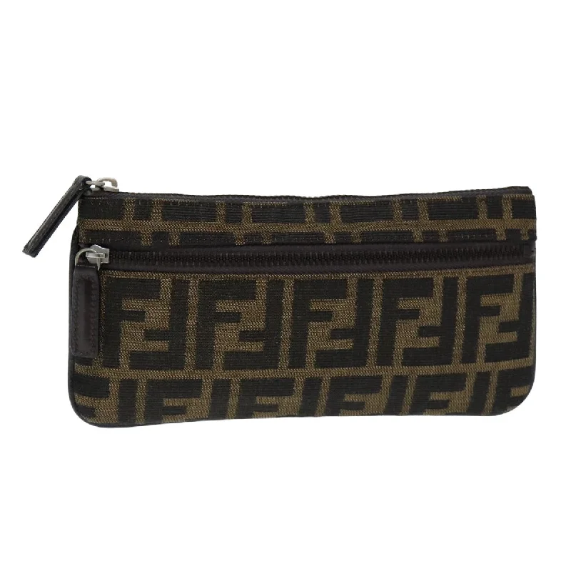 Fendi bags with a detachable mirror inside for quick touch - ups and groomingFENDI Vanity Zucca Canvas Pouch Black Brown  bs15787