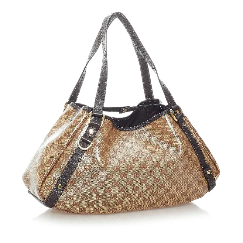 Gucci Marmont bags for women with a contrast - colored interiorGucci GG Crystal Pelham Tote Bag (SHG-vFtcgC)