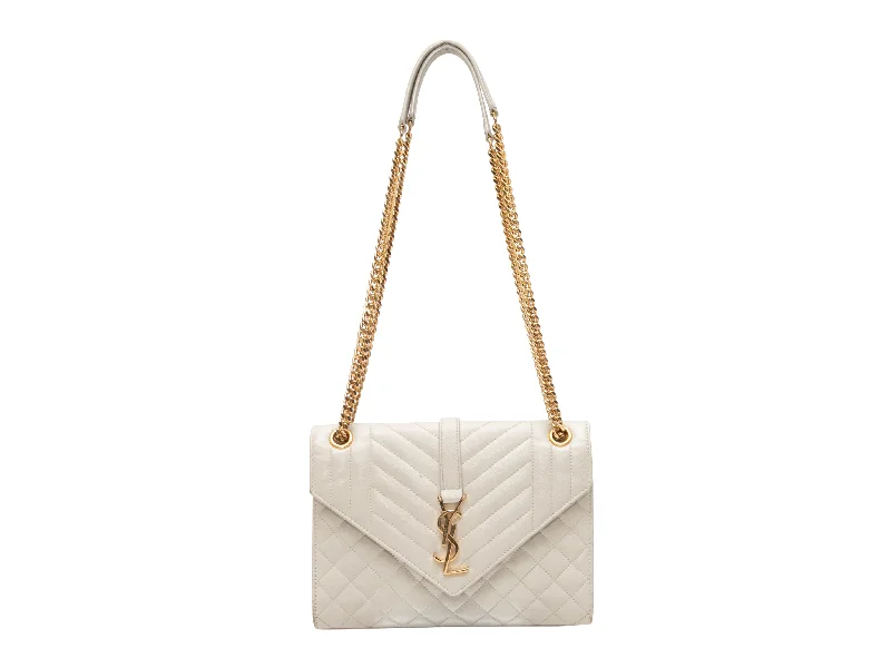 White Saint Laurent Medium Triquilt Matelasse Envelope Bag