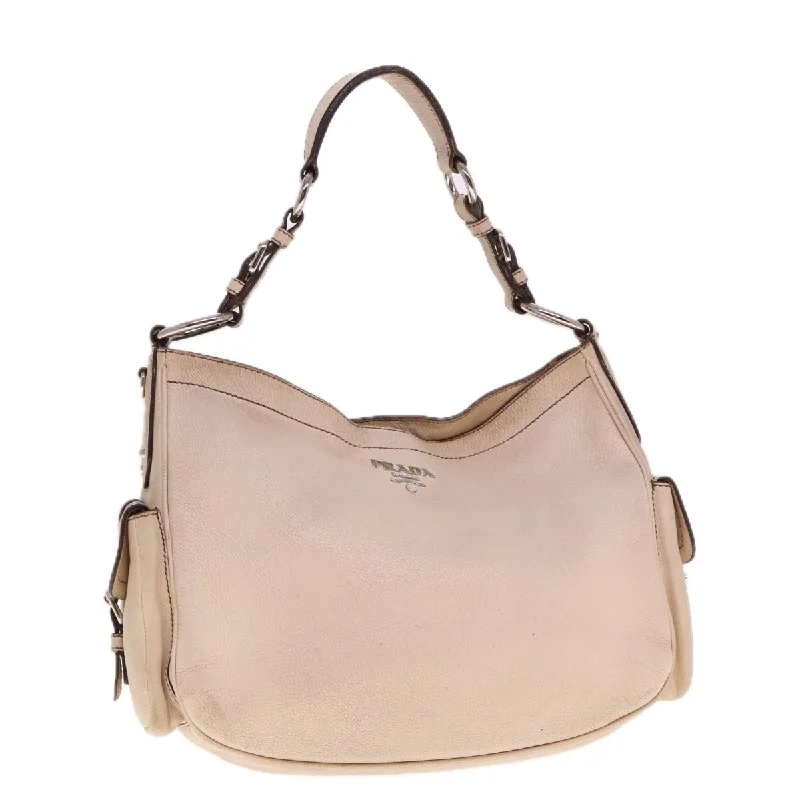 PRADA Shoulder Bag Leather Beige Auth am6349