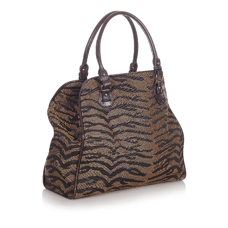 Fendi handbags with a perforated leather detail for a breathable and unique designFendi Zebra Print Canvas Handbag (SHG-23929)