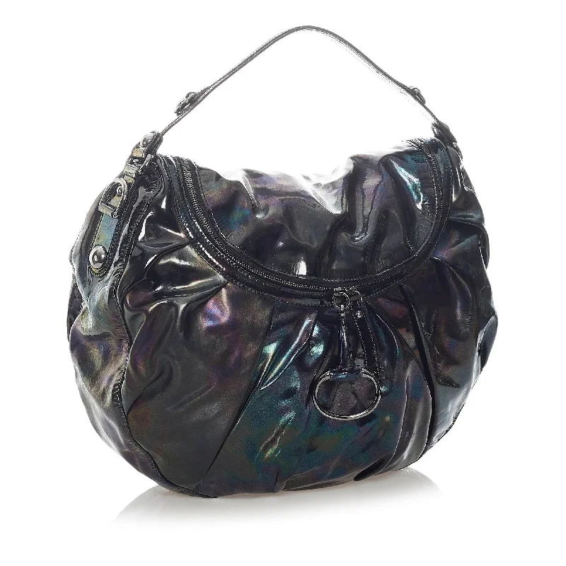 Women Gucci bags with a magnetic snap closure for easy accessGucci Icon Bit Patent Leather Hobo Bag (SHG-31901)