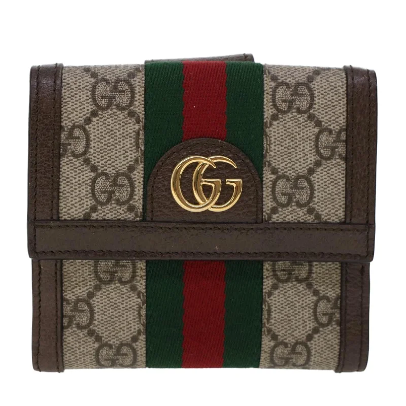 Gucci Marmont bags for women with a snakeskin - effect panelGUCCI GG Canvas Web Sherry Line Trifold Wallet PVC Leather Beige Red  42974