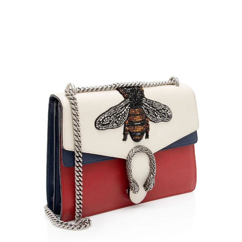 Women Gucci crossbody bags with a woven leather strapGucci Calfskin Embroidered Dionysus Bee Medium Shoulder Bag (J3G38N)