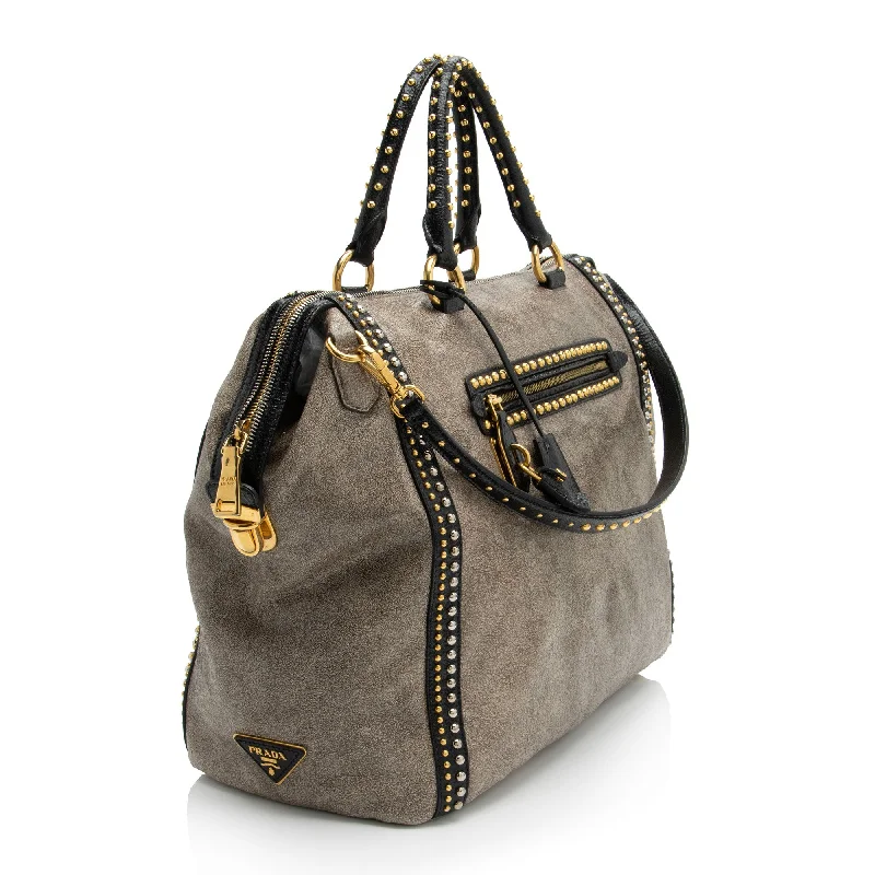 Prada Crackled Calfskin Studded Bauletto Satchel hoMqXl