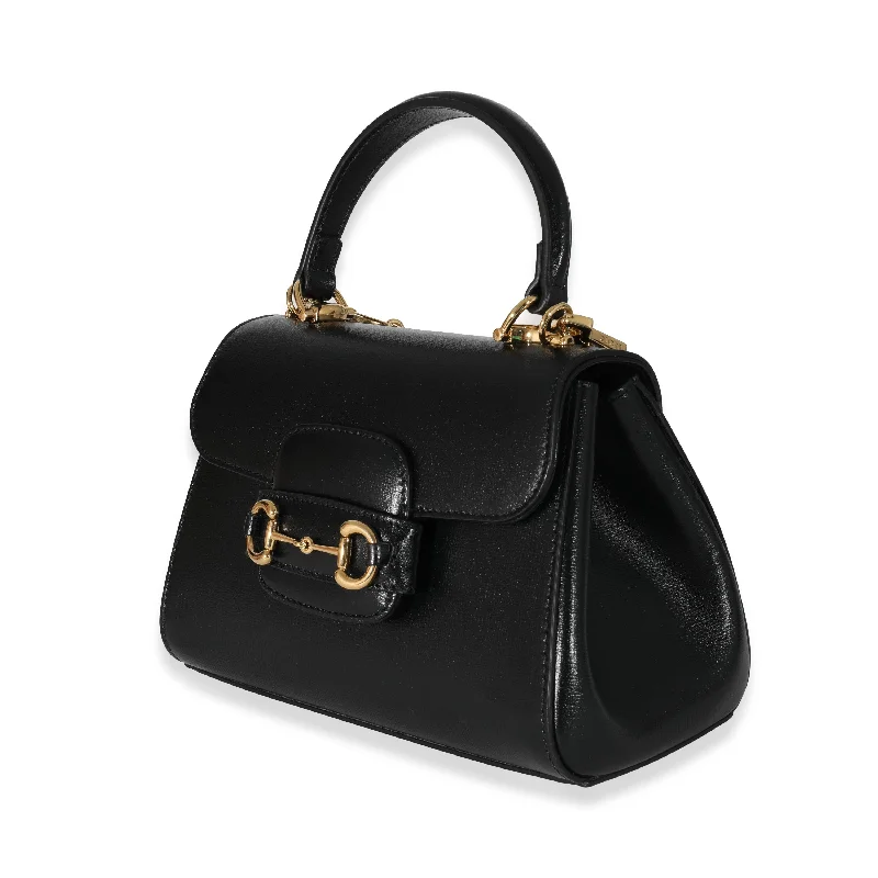 Ladies Gucci shoulder bags with a magnetic - closure flapGucci Black Leather Horsebit 1955 Mini Bag