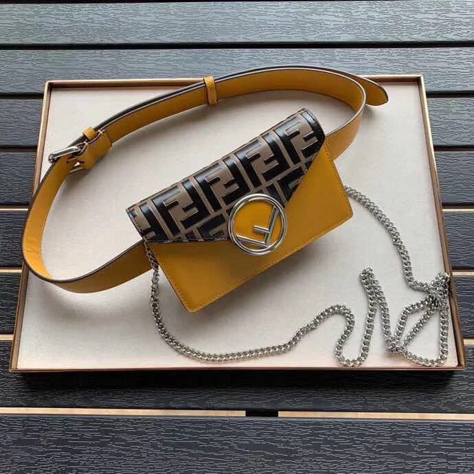 Fendi crossbody bags with a keychain holder for practicality and easy access to keysFendi Yellow Kan I F Belt Bag With FF Motif