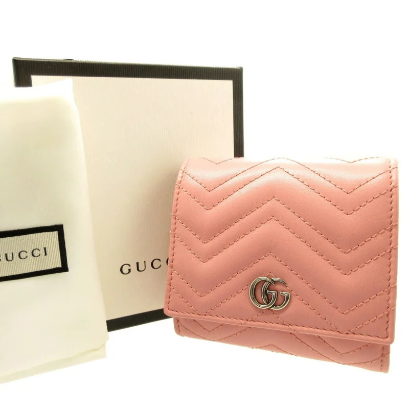 Gucci handbags for women with a beaded trimGUCCI GG Marmont 598629 Leather Pink Bifold Wallet