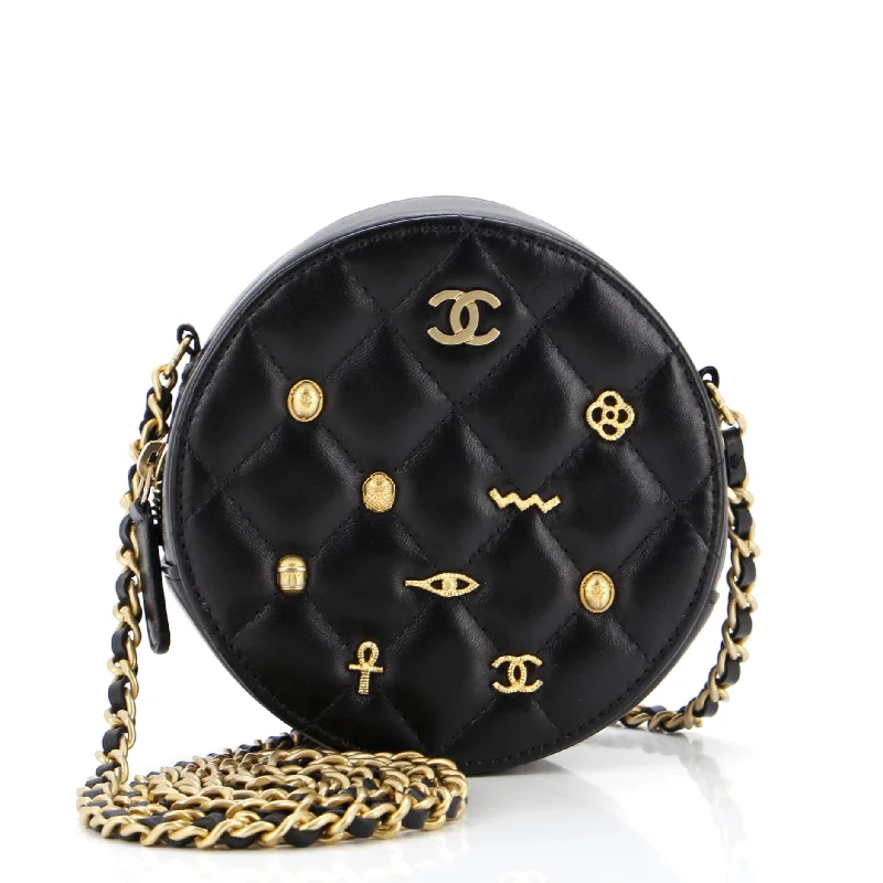 Egyptian Amulet Round Chain Clutch Quilted Calfskin Mini