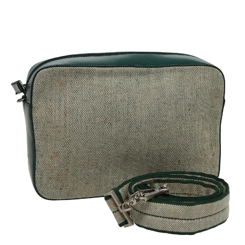 PRADA Shoulder Bag Canvas Leather Green Auth 78960