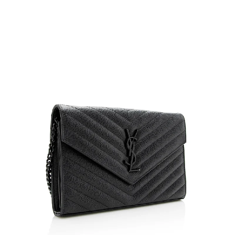 Saint Laurent Matelasse Grain de Poudre Matte Black Monogram Chain Wallet - FINAL SALE 20467