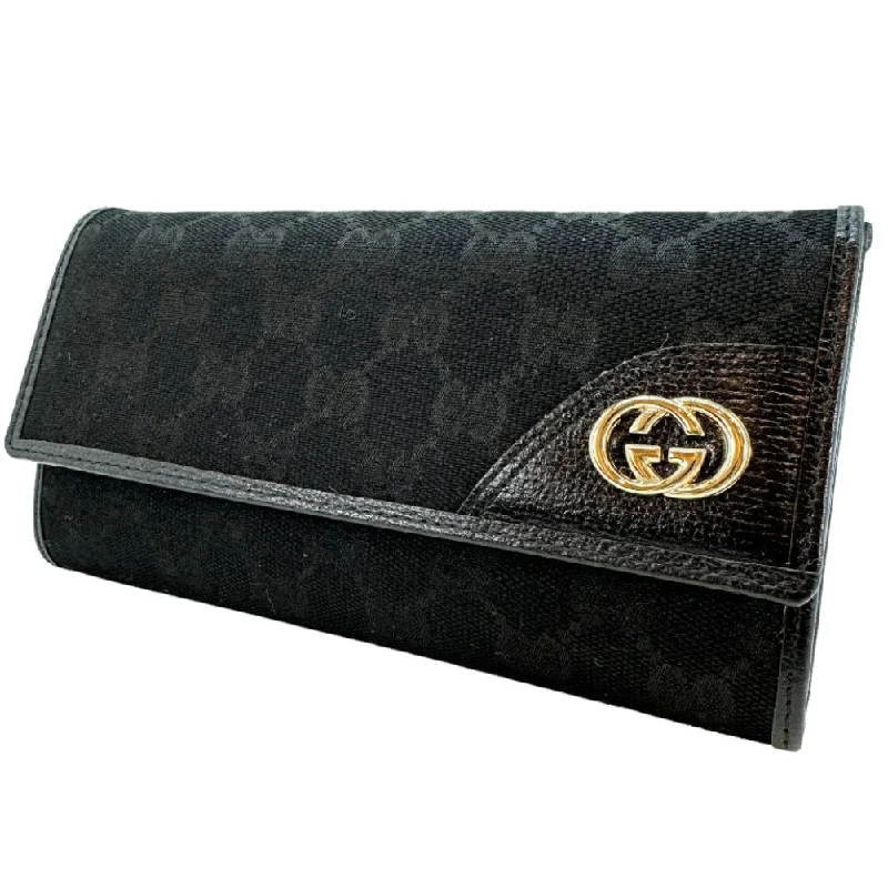 Women Gucci bags with a detachable mobile phone holderGUCCI Long Wallet Purse GG canvas black Women(Unisex) Used