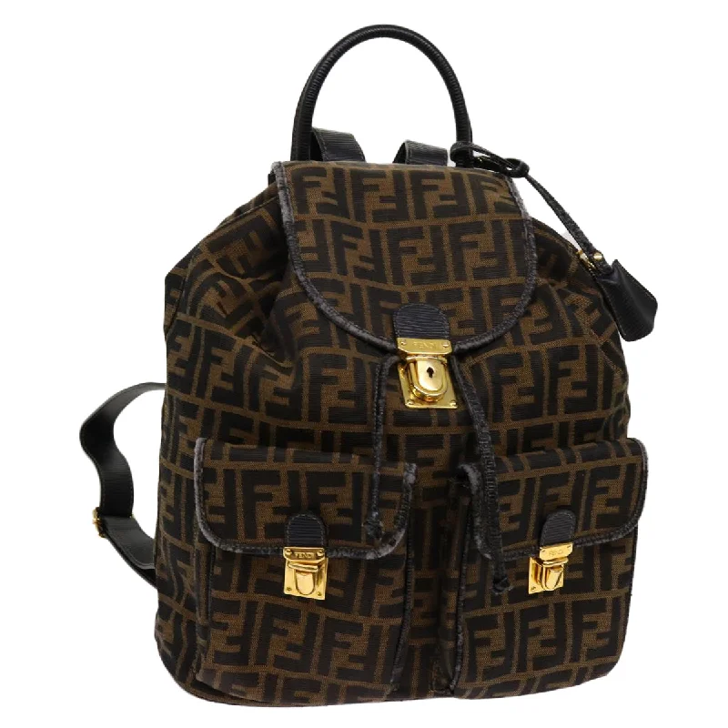 Fendi bags with a back - zip pocket for storing valuables securelyFENDI Zucca Canvas Backpack Brown Black  yk11410