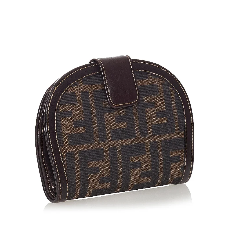 Fendi tote bags with a snap - button closure and a decorative charm for a fashionable and personalized lookFendi Zucca Canvas Small Wallet (SHG-27994)