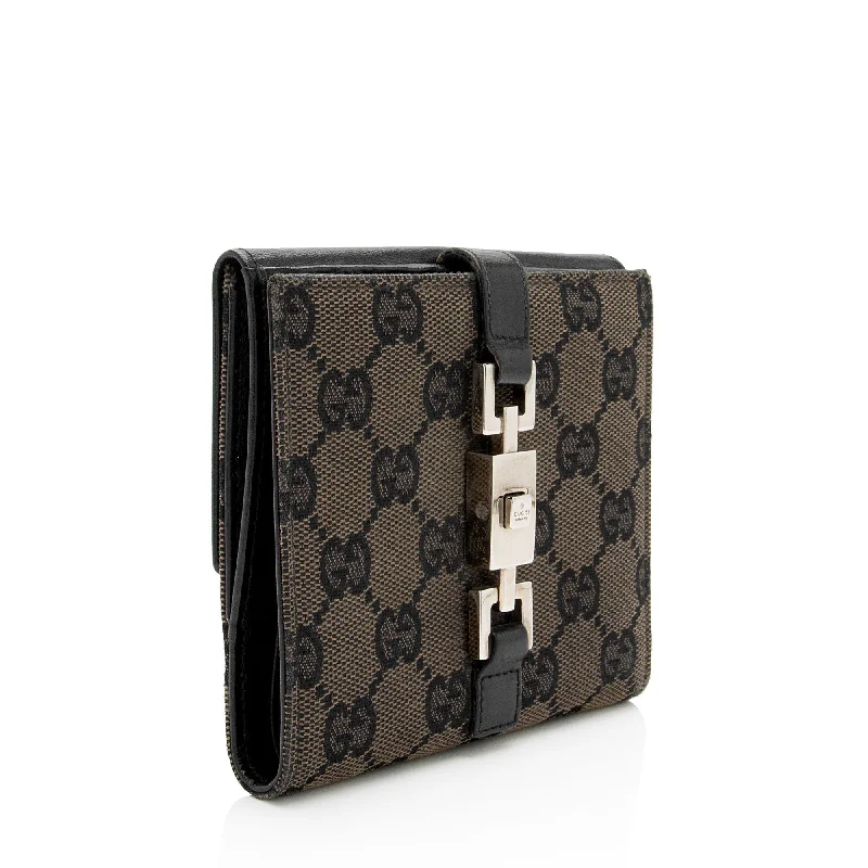 Women Gucci bags with a front - zip pocket for small itemsGucci GG Canvas Jackie French Wallet (SHF-jqPlLy)