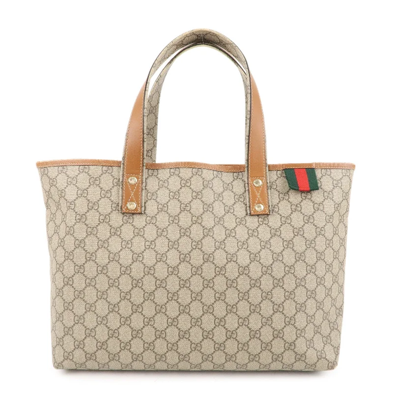 Gucci tote bags for women with a double - handle designGUCCI GG Supreme Leather Tote Bag Hand Bag Beige Brown 211134