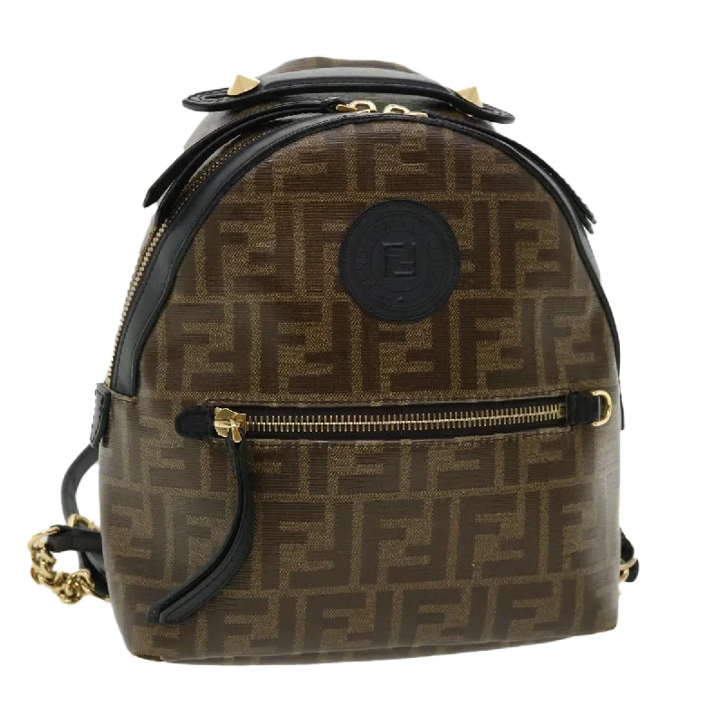 Fendi By The Way bags with a contrast - colored interior for visual interestFENDI Zucca Canvas Backpack Coated Canvas Brown Black 8BZ038  32630A