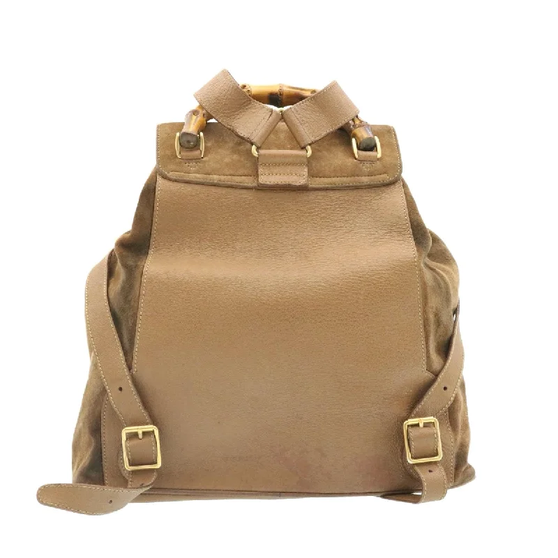 Women Gucci bags with a detachable mobile phone holderGUCCI Bamboo Backpack Suede Brown  ds086