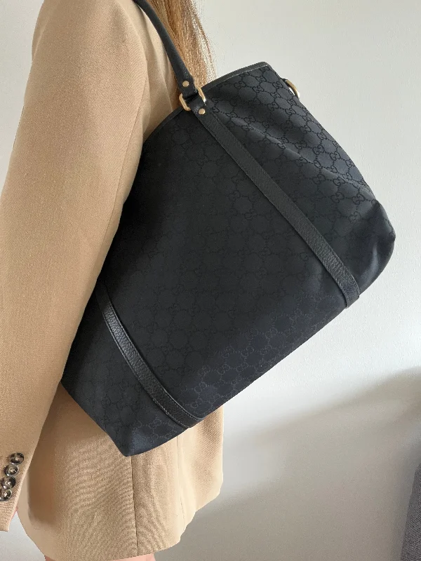 Gucci tote bags for women with a spacious interiorGucci black GG nylon Jacquard