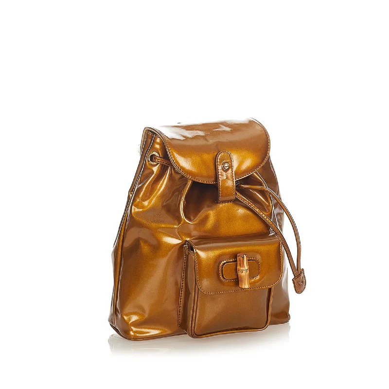 Ladies Gucci shoulder bags with a single - handle designGucci Bamboo Patent Leather Backpack (SHG-25222)