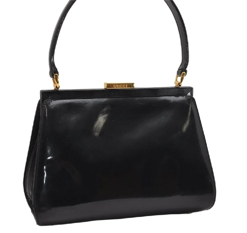 Women Gucci backpacks with a luxurious leather finishAuthentic GUCCI Vintage Shoulder Hand Bag Purse Enamel Black 1621K