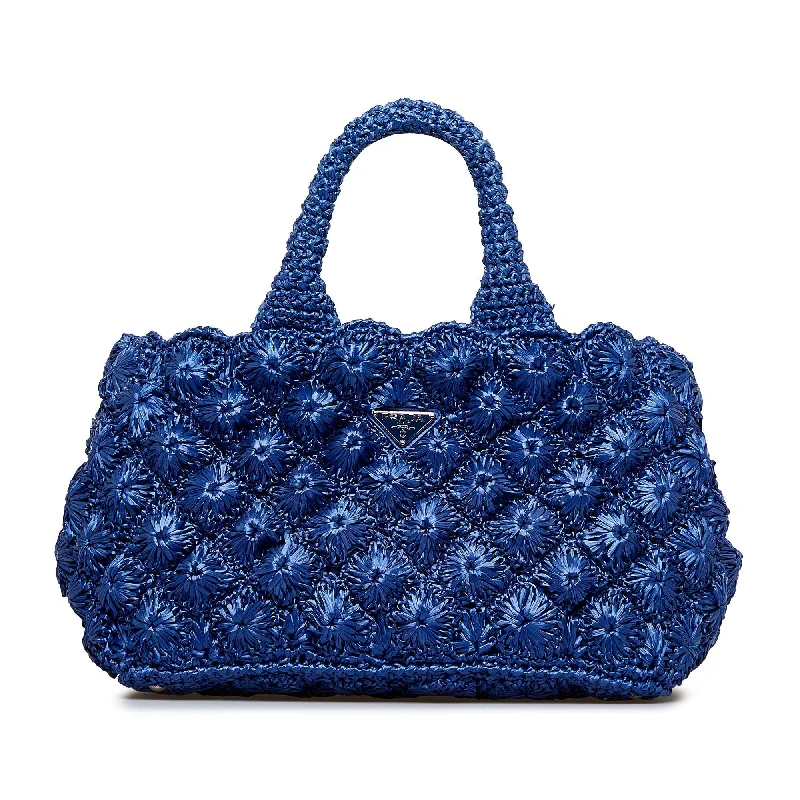 Prada Canapa Handbag Blue Raffia