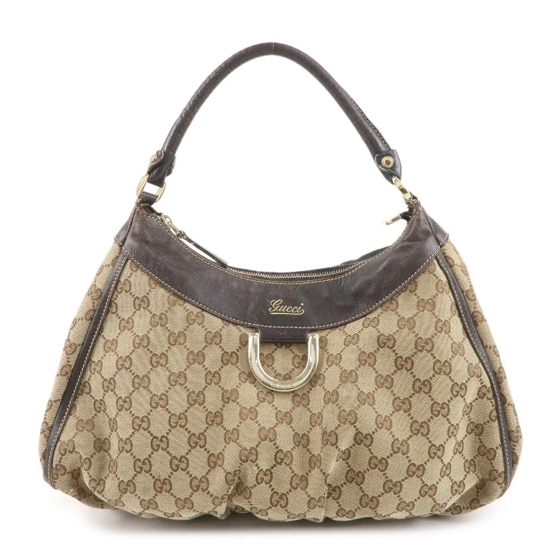 Gucci handbags for women with a beaded trimGUCCI Abbey GG Canvas Leather Shoulder Bag Beige Gold 189833