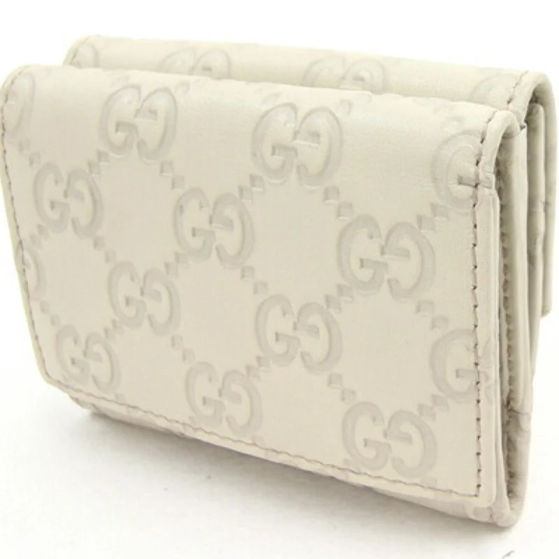 Women Gucci Sylvie bags with a crystal - embellished web stripeGUCCI Trifold Wallet sima 261502 Ivory Leather Women's