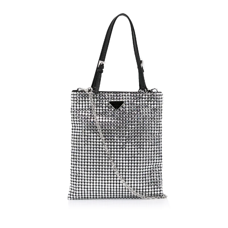 Prada Crystal Handbag Silver Satin